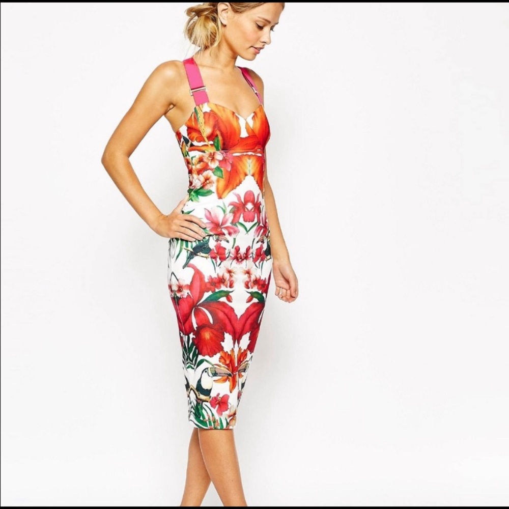 Ted Baker Tropical Body-con Dress Sz 8 🌿C4